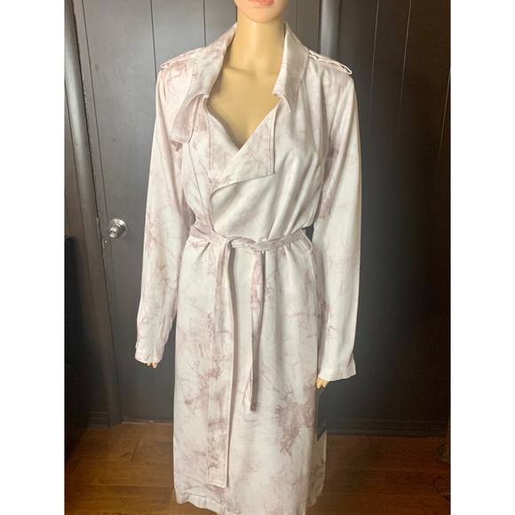 💫HP‼️💫 NWT BADGLEY MISCHKA Tie Dye Lyocell Trench Coat, Sunrise/White, Sz M-XL - Picture 3 of 12
